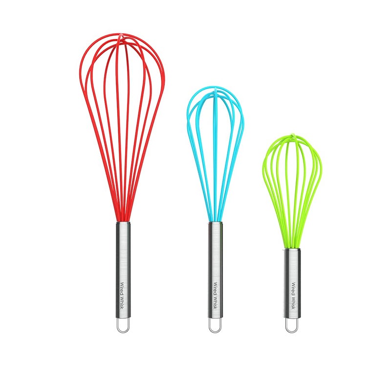 Wired Whisk Silicone Whisk Set of 3 - Silicone Whisks for Cooking Non-Scratch - Silicone Whisk Set - Hand Whisk - Wisk - Metal Whisk - Small Whisk - Mini Whisk - Stainless Steel Whisk - Image 1